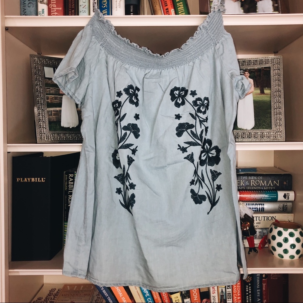 [Forever 21] embroidered off the shoulder top